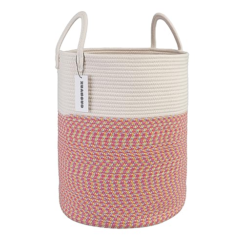 XUANGUO Cotton Rope Laundry Basket Hamper for Clothes Woven Storage Basket for Living Room Bedroom Boho Tall Rope Baskets for Blanket Toys Pillow Towels Baby Nursery Hamper Bin Large (multicolor) - color: multicolor, size: Regular