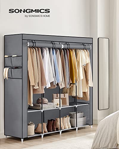 SONGMICS Portable Closet, Wardrobe Closet Organizer with Cover, 4 Hanging Rods and Shelves, 4 Side Pockets, 66.9 x 17.7 x 65.7 Inches, Large Capacity for Bedroom, Living Room, Gray URYG094G02 - color: Grey, size: 4 Tiers（66.9"L）