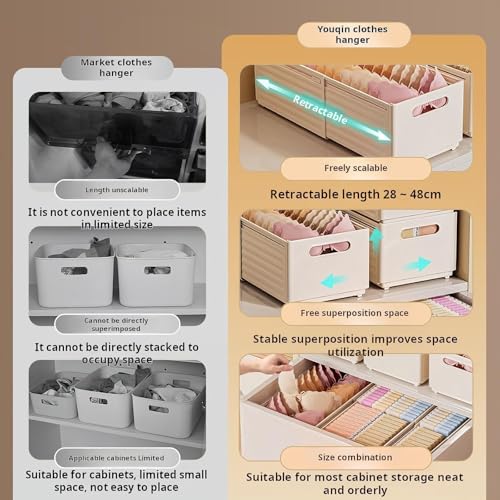 Adjustable Expandable Storage Box, Plastic Organizer and Storage Bins, Drawer Divider, Suitable for Kitchen,Refrigerator, Wardrobes, Bathroom, Office