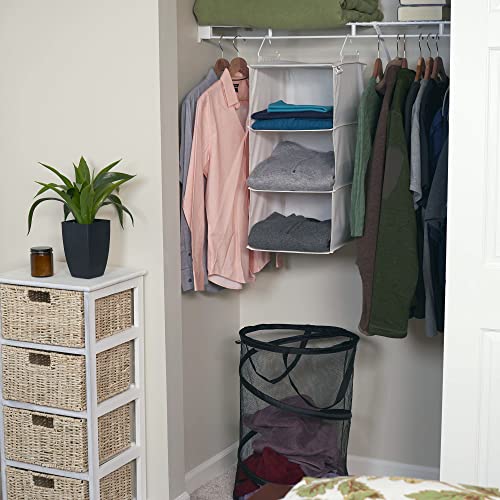 Household Essentials 311342 Hanging Closet Organizer | 3 Pocket Shelves | Natural Canvas - color: Natural