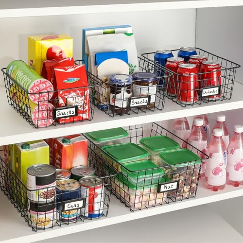 6 Pack Wire Baskets for Pantry Organization and Storage, Kitchen Organizer, 2 XXLarge & 2 XLarge & 2 Large - size: Large-6 Pack