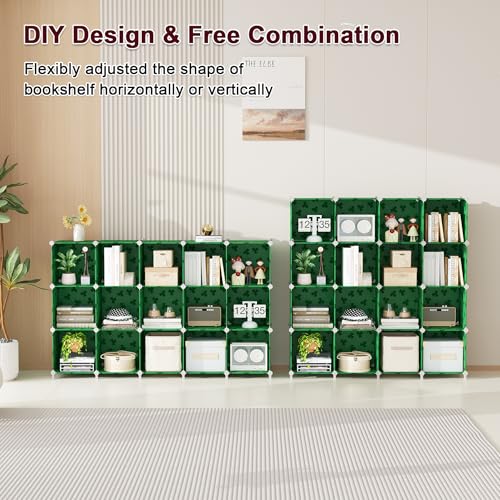 UNKU Cube Storage Organizer, 16 Cube Closet Organizer Storage Shelves, DIY Stackable Bookcase, Clothes Organizer Shelf for Closet, Bedroom, Living Room, Cabinet, Home, Office, Green - color: Red, size: 15cube