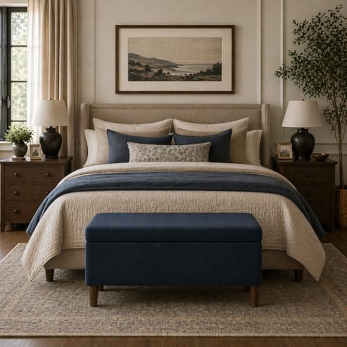 HomePop Malmo Decorative Storage Bench -Blue Velvet - color: Blue Velvet