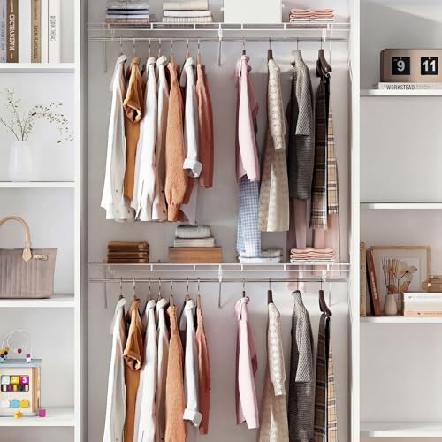 Giantex Closet Shelf with Hanging Rod, 4 ft Wall Mounted Wire Shelving Kit with Storage Shelf & Clothes Rod, Ventilated Metal Wall Shelf Organizer for Laundry Room, Closet, Bedroom, White - size: 4 ft