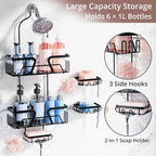KEGII EXTRA Soap Holders x2 Shower Caddy Hanging, Never Rust Over Showerhead Organizer, Built in 9 Shaver Hanging hooks - style: Hanging Shower Caddy-5 Pack (Black)