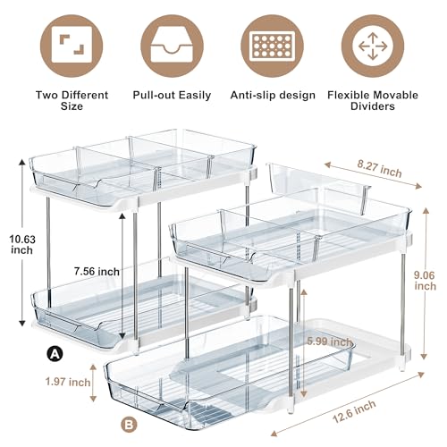 Delamu 2-Tier Multi-Purpose Bathroom Under Sink Organizers and Storage, Stackable Kitchen Pantry Organization, Pull Out Medicine Cabinet Organizer with Movable Dividers, Blue, 2 Pack - color: Blue, size: 2 Pack