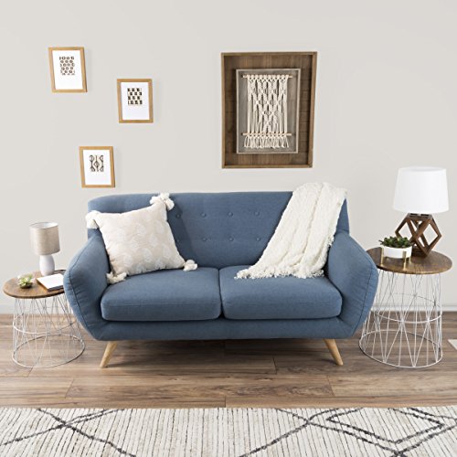 End Tables Set of 2 - Nesting Tables with Removable Wood Tops and Metal Wire Baskets for Blanket Storage - Round Side Furniture for Living Room, Bedroom, or Home Office by Lavish Home (Brown/White) - color: White Diamond