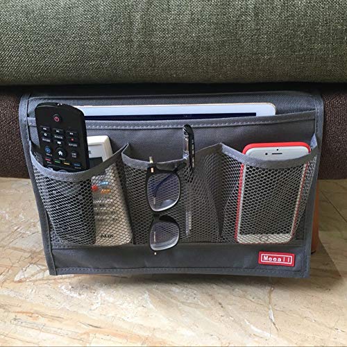 Bedside Storage Organizer with Pockets, Bedside Caddy, Table Cabinet Storage Organizer, TV Remote Control, Phones, Magazines, Tablets, Accessories, Grey - color: Grey
