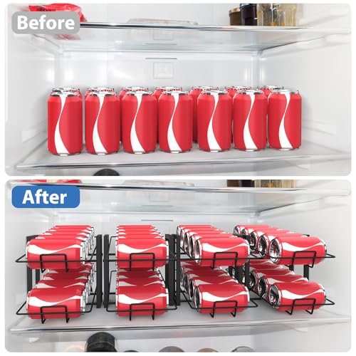 MOOACE 4 Pack Can Rack Organizer, 2 Tier Kitchen Canned Food Storage Dispenser Holds up to 40, Can Organizer for Cabinet Pantry Refrigerator Countertop, Black