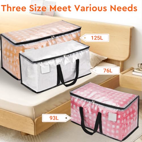 BlissTotes Clear Moving Bags Heavy Duty, 93L Extra Large Storage Bags with Zipper & Reinforced Handles, Waterproof PP Moving Totes for Clothes, Bedding, Comforters, Space Saving Storage (8 Pack) - size: 93L
