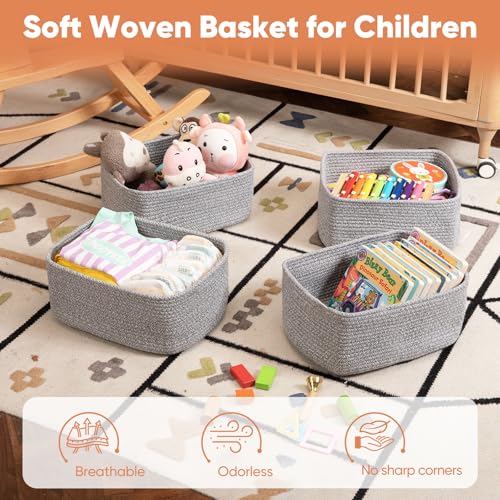 OIAHOMY 4 Pack 14.17 * 11.02 * 6.3IN Storage Baskets for Organizing Shelves, Woven Rope Baskets for Organizing Books, Clothes, Decorative Basket for Living Room, Nursery, Bedroom, Gift Basket, White - color: White