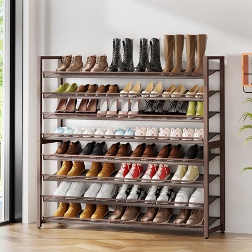 Metal Shoe Rack,Large 8 Tier Shoe Organizer, Heavy Duty Metal 4-Tier Stackable Shoe Storage Vertical Shoe Rack for Closet Front Door,Entrance,Entryway,Garage,Up to 50 Pairs,Bronze - color: Bronze, size: 8 Tier