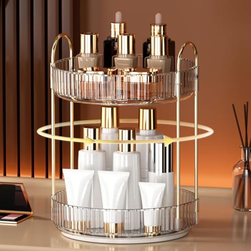 YCIA&DONE 360 Rotating Makeup Organizer and Storage for Vanity Bathroom Countertop, High Capacity Cosmetic Skincare Perfume Organizers for Dresser Lazy Susan (Clear White,2 Tiers) - color: Clear White, size: 9" (2 Tiers)