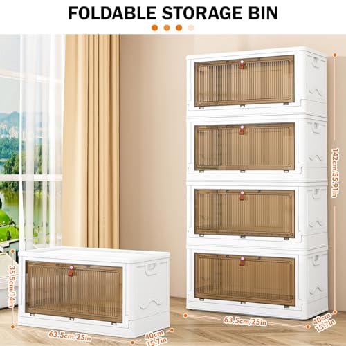 CTSNSLH 4 Tier Plastic Storage Bins with Lids 102QT - Stackable Storage Bins with Wheels, Organizers and Storage, Plastic Storage Cabinet Organization and Storage for Living Room,Office,Dorm - size: 102Qt 4-Tier&4 Lids