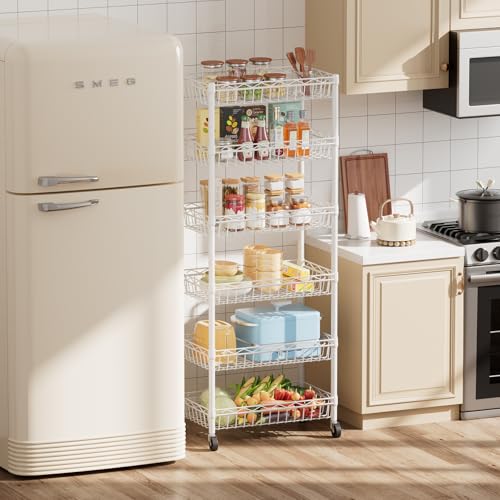 SINGAYE 6 Tier Basket Shelf Wire Shelving Unit Adjustable Storage Shelves Big Basket Rack for Garage Kitchen Office Pantry Corner 17" Dx12 Wx63 H White - color: White, size: 6-Tier[17"Dx12"Wx63"H]