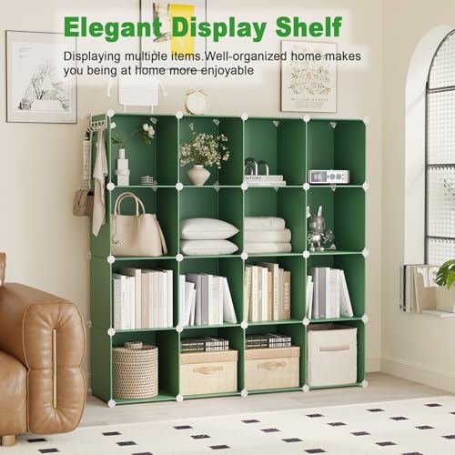 C&AHOME Cube Storage Organizer, 16-Cube Shelves Units, Plastic Storage Cubes, DIY Closet Organizer, Modular Closet Storage Shelves Ideal for Home, Bedroom, 48.4" L × 12.4" W × 48.4" H Green UPCS16GN - color: Green