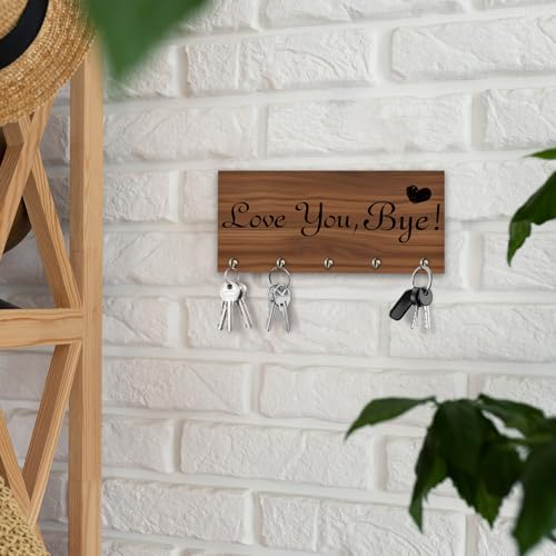Love You Bye Wooden Key Holder - Wall Mounted Key Holder Rack Organizer Hanger with 5 Hooks for Wall Express Love Art Decor for Entryway Front Door Hallway Office(4 x 8 inch) - A01 - color: Love You Bye