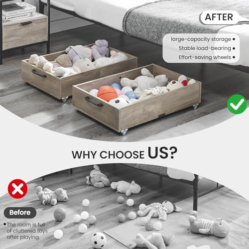 TIOPGHAD Under Bed Storage with Wheels, 2-Pack Under Bed Shoe Storage Organizer Drawer, Composite Wood Particleboard Organizer for Shoes Clothes Containers in Bedroom for Clothes,Shoes(Brownish-Gray) - color: Brownish-Gray