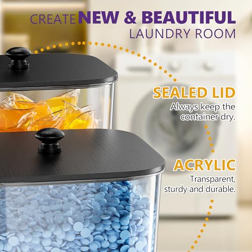 4 Pack Laundry Pods Container, Clear Laundry Room Organization Containers Essentials, Large Detergent Powder Storage Containers Black Wooden Lids & Labels Signs, Home Acrylic Laundry Pods Holder - color: Black, size: 4 pack