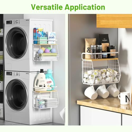 Ofiray-home Magnetic Fridge Shelf with Wood Lid, Fruit Potato Onion Storage Bins, Pantry Organizers, Large Container Spice Rack for Refrigerator, Kitchen Counter, Cabinet (2, White) - color: White, size: 2-Regular