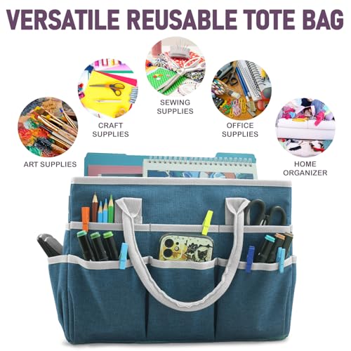 Cupohus Craft Organizer Bag, Art Supply Tote with Multiple Pockets, Portable Sewing Bag for Markers Scissors Brushes, Multi-Purpose Storage Case for Artists Crafters Hobbyists, Lightweight Travel Tote - color: DarkGreen