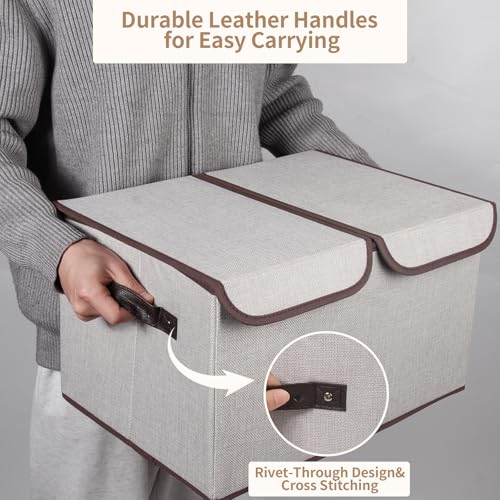 Foldable Fabric Storage Box, 16.5 x 11.8 x 9.8 inches (L x W x H), with Double-Lid & Dividers, Large Organizer for Home, Closet, Office(Grey, 4 Packs) - color: Grey, size: 4 Packs