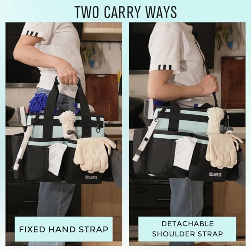 SCAVATA Compact Wearable Cleaning Caddy, Small Cleaning Supplies Organizer with Handle & Shoulder Straps for Housekeepers, Under Sink & Car Cleaning Tool Organizers Bag, Baby Blue - color: BabyBlue