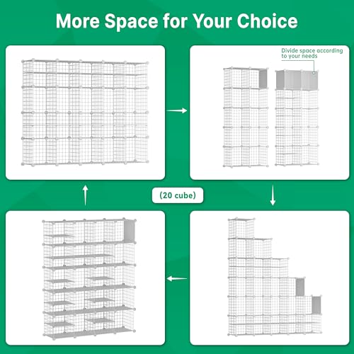 Wire Cube Storage Organizer, 20 Cubes Converted into 23 Cubes, Sturdy Metal Grids Storage Shelf Closet Shelving Units and Storage, Shelves for Bedroom LIvingroom Office - color: White, size: 20 cubes