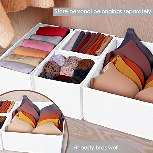 Criusia 6 Pack Clothes Drawer Organizer, Fabric Foldable Closet Dresser Drawer Organizer for Clothing, Bra Sock Underwear Drawer Organizer for Nursery Dorm Bedroom Organization (6 Bins, White) - color: White, size: 6 Pack