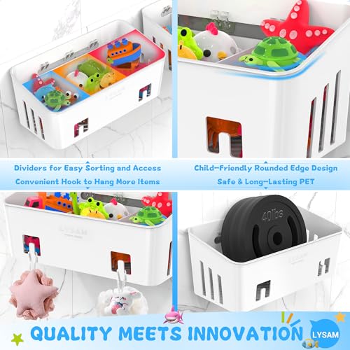 Lysam Bath Toy Storage 2 Packs, Large Bath Toy Holder with 3 Compartment, Quick Dry Bathtub Toy Organizer, Bath Tub Toy Net, Shower Toy Basket & Bin, Bathroom Accessories for Baby,Toddler,Kids（White） - color: White & 2 Packs