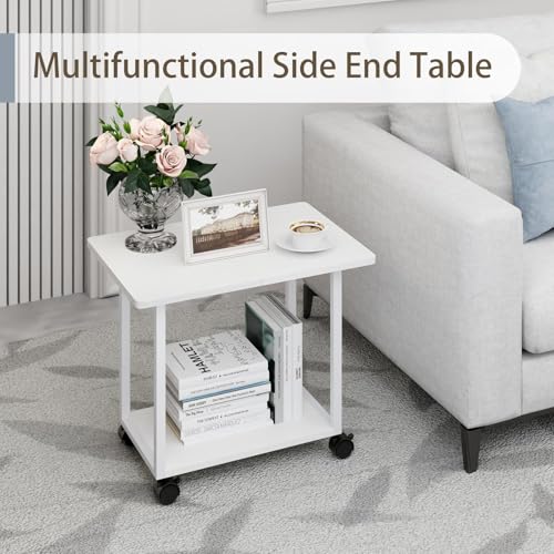 MARTY 22"x15.75" Large Under Desk Printer Stand with Storage Shelf 2-Tier Rolling Printer Cart with Wheels Printer Table for Home Office Heavy Duty Storage Rack for Scanner Fax Machine, White - color: White