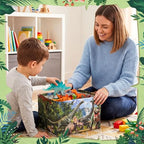 Capoda Dinosaur Toy Box Chest with Leather Handle - Collapsible Sturdy Dinosaur Toy Chest Basket, Rectangular Dino Storage Organizer Box Bin for Playroom, Bedroom, Nursery, Living Room (Forest,1 Pack)