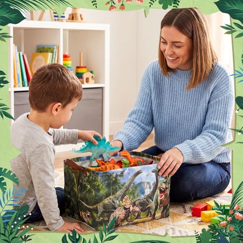 Capoda Dinosaur Toy Box Chest with Leather Handle - Collapsible Sturdy Dinosaur Toy Chest Basket, Rectangular Dino Storage Organizer Box Bin for Playroom, Bedroom, Nursery, Living Room (Forest,1 Pack)