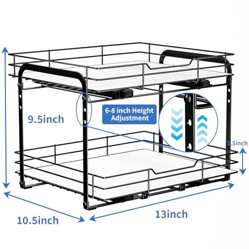 BOIVSHI 2-Tier Pull Out Spice Rack, Spice Rack Organizer, Pull Out Spice Racks for Inside Cabinets, Height Adjustable Heavy Duty Metal Basket for Inside Cabinet & Pantry (13.5''Wx10.5''Dx9.5''H) - size: 2 Tier,13.5''Wx10.5''Dx9.5''H