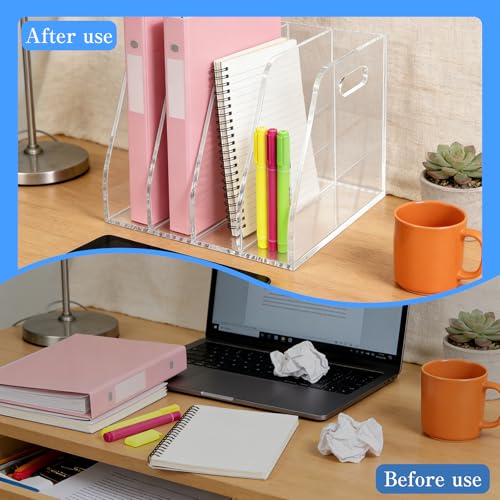4-Tier Clear Acrylic File Holder, Vertical Document Organizer for Magazines, Binders, Notebooks & Envelopes - Multi-Purpose Desk Storage for Home Office（B5,4 Sections） - size: B5, 4 Sections