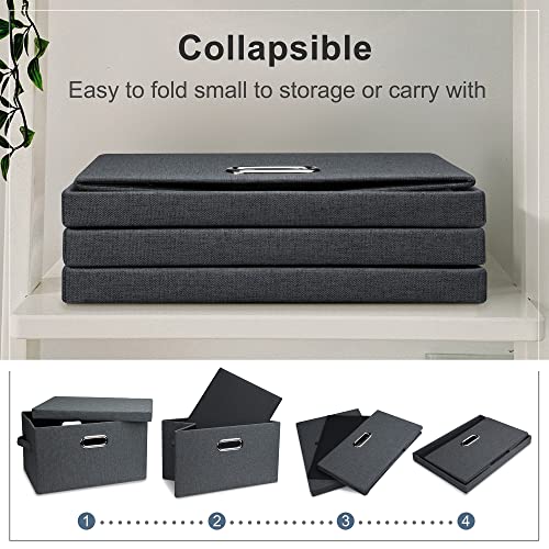 Graciadeco Medium 15" 21 Quart Collapsible Stackable Storage Bins with Lids, 3 Packs Dark Grey Foldable Fabric Closet Boxes Heavy-duty Linen Cube Baskets Container for Bedroom Office (15 x 11 x 8) - color: Dark Gray, size: Medium -3 Pack