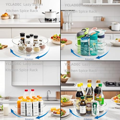 6 Pack Lazy Susan 11.5" Inch Turntable Organizer Organization Storage Container Bins Spice Rack Cabinet Rotating Condiment for Pantry Countertop Kitchen Vanity Bathroom Jewelry Holder Clear - size: 11.5 inch 6pack