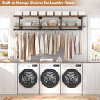 Aheaplus Industrial Pipe Clothes Rack with Top Shelf, 59In Space-Saving Wall Mounted Clothing Rack, 2 Tiers Heavy Duty Pipe Clothing Shelves with Hanging Rod for Laundry Room, Closet, Rustic Brown - color: Rustic Brown, size: 59IN
