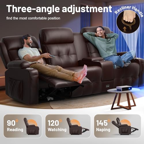 Recliner Sofa Set, Home Theater Seating Set with 3 Seater Reclining Couch & Single Chair, RV Wall Hugger Recliners Sofa Set with USB, Cup Holders & Storage Console, Movie Theater Seats for Living Room - color: Brown, size: 3-Seater + 1 Chair