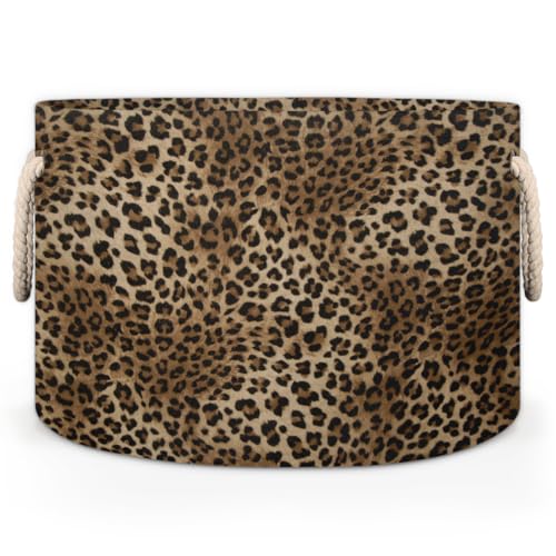 Pardick Leopard Cheetah Print Large Round Storage Basket Collapsible Circle Storage Bin Laundry Hamper With Handle for Kids Toy Blanket Clothes Towel Living Room Nursery Storage Organizer Decor - color: Print 15