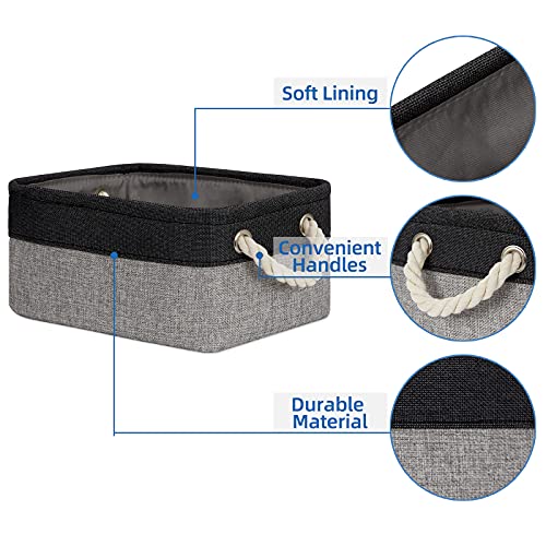 Temary Fabric Storage Baskets 6 Pcs Small Cloth Basket for Shelves Collapsible Decorative Storage Organizer Small Canvas Storage Bins with Handles (Black,11.8L x 7.9W x 5.3H inches) - color: Black&grey, size: 11.8L x 7.9W x 5.3H inches (6pcs)