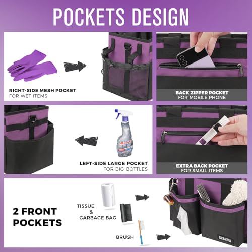 SCAVATA Compact Wearable Cleaning Caddy, Small Cleaning Caddy Supplies Organizer with Handle & Shoulder Straps for Housekeepers, Under Sink & Car Cleaning Tool Organizers Bag (RoyalPurple) - color: RoyalPurple