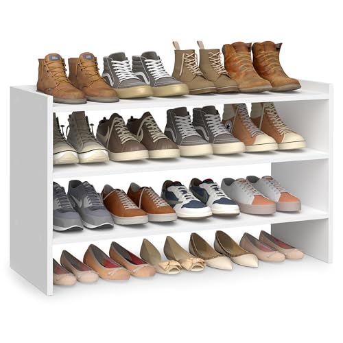 VASAGLE Shoe Rack for Closet, Stackable Shoe Organizer Shelf for Entryway, 3 Tiers, 11.7 x 32.3 x 21.3 Inches, White ULBS061WZ01S - size: 3 Tiers (32.3"W)