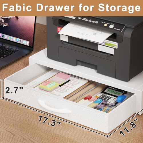 YAOHUOO 2-Tier Desktop Printer Stand with Fabric Drawer, Prtiner Table with Storage Shelf, Desk Organizer for Home Office,3D Printer,Fax Machine,Scanner, 19.6"x14.9" White - color: White, size: Large