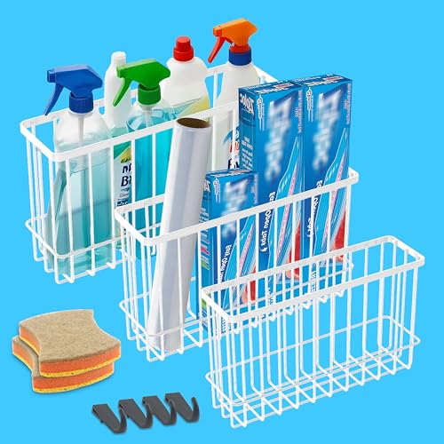 Cabinet Door Organizer 3Pcs, Foil and Plastic Wrap Organizer with 2 Sponges, Cabinet Door Storage with 3 Caddy Adhesive, for Aluminum Foil, Plastic Wrap, Wool Dryer Balls, White,(Small, Medium, Large) - color: White,(Small+Medium+Large)