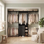 Aheaplus Closet System, Closet Organizer with 3 Wooden Drawers, 8FT Closet Organizer System, 96’’ Walk-in Closet Wardrobe Clothes Rack with Hanging Rods, Adjustable Garment Rack, Fits 5.3-9 ft, Black - color: Black
