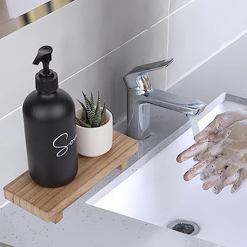 zoocatia Small Wood Tray Pedestal Stand Farmhouse Bathroom Decor Decorative Wooden Riser Kitchen Soap Dish Holder for Vanity, Counter, Sink, Brown - color: Brown, size: 8.7" x 3.6" x 1.6"