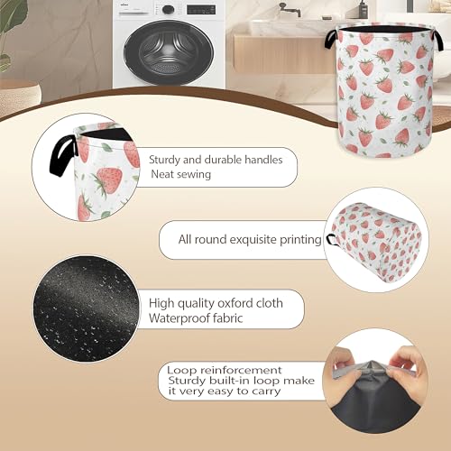 Watercolor Pink Strawberry Laundry Hamper,Green Leaves Collapsible Laundry Baskets,Waterproof Oxford Cloth Laundry Room Organization for Bedroom,Bathroom,Nursery,16x20 Inch - color: Watercolor Pink Strawberry