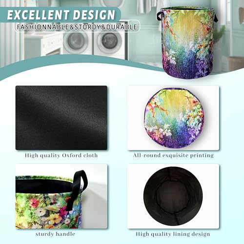 Abstract Watercolor Flowers Laundry Basket Foldable With Handles Tote Bag Oxford Cloth Colorful Laundry Hamper Clothes Storage Bucket Toy Organizer 18.9"x16.5"For Bathroom/Laundry/Bedroom - color: Beautiful Flowers Watercolor Floral