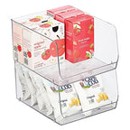 mDesign Wide Stackable Plastic Food Storage Organizer Bin Basket with Open Front for Household Kitchen Cabinets, Pantry, Offices, Closets, Bedrooms, Bathrooms - 10.2" Wide, 2 Pack - Clear - size: 12 x 10 x 6.25 (Pack of 2)